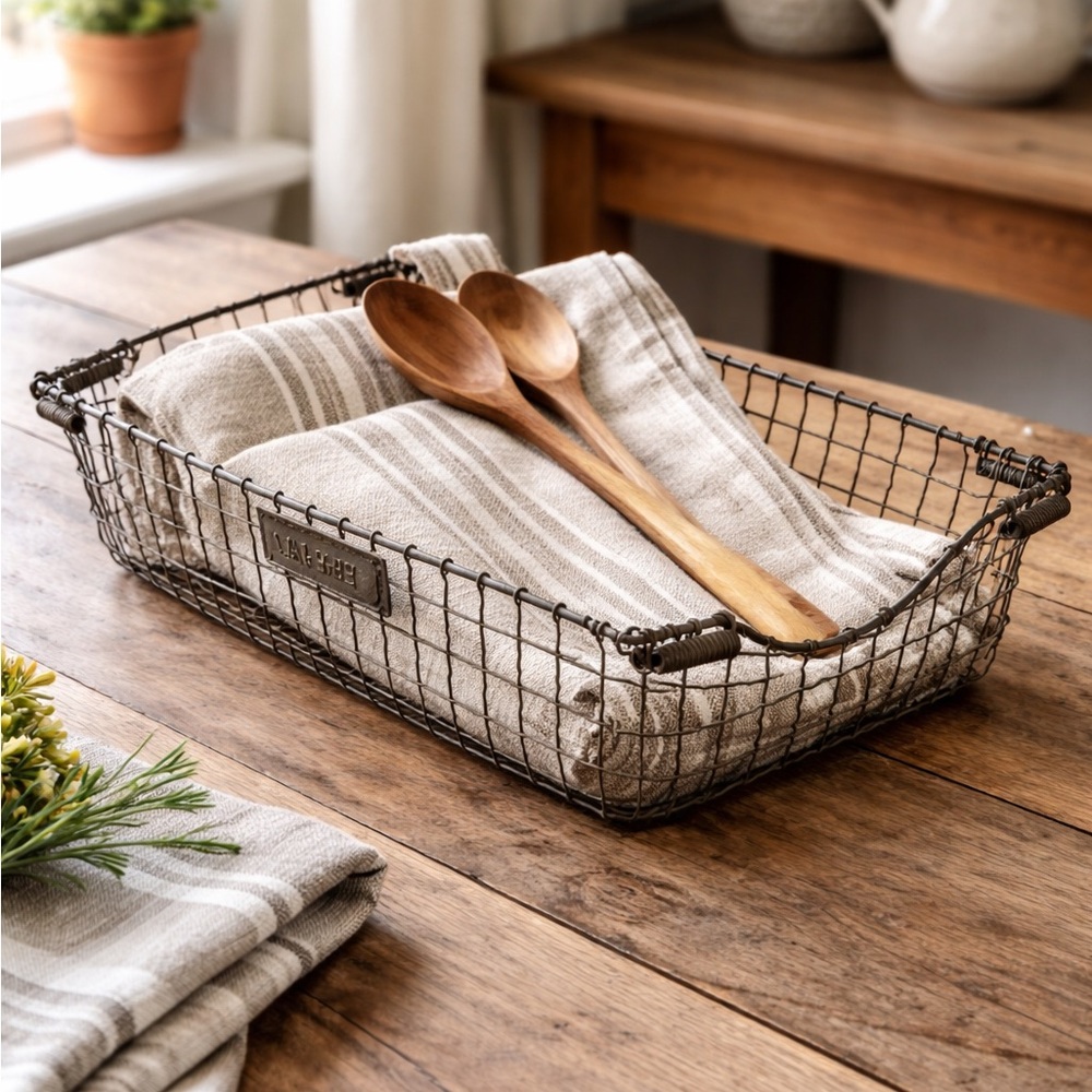 Vintage Bar-Bee Wire Basket Tray Industrial Farmhouse Kitchen Storage Bin